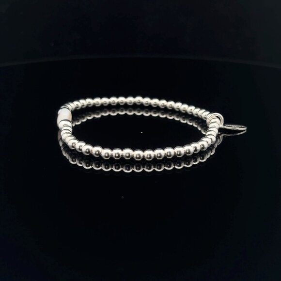 925 Sterling Silver Beaded Stretch Stacking Bracelet MOP Letter Initial L - Picture 3 of 6